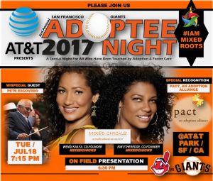 A poster of two women with the words " adoptee night ".