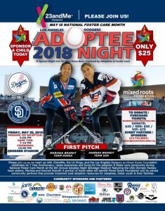 A poster of two women hockey players with the words " adoptee night."
