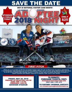 A poster of two hockey players with the words " adoptee night 2 0 1 8 " in front.
